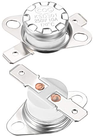 sourcing map KSD301 Thermostat 170°C/338°F 10A Normal Closed N.C Adjust Snap Disc Temperature Switch for Microwave,Oven,Coffee Maker 2pcs,Ceramic Material