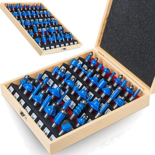 MAYLNE 1/2-Inch Shaker Router Bit Set 43 PCS, Round Ove Panel Round Over Cabinet Door Router Bits Sets, Wood Milling Tool, Groove Tongue Cutter Tool for Woodworking(1/2, YXD-422A5)