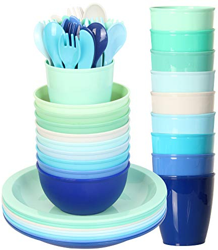 Youngever 54 Pieces Service de Table Enfant, Bol, Assiette, Tasse et Couverts (Couleur Coastal)