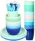 Youngever 54 pcs Plastic Kids Tableware, Re-usable Toddler Dinnerware Set, Dining Set, Cups, Kids Plates, Kids Bowls, Flatware Set, Kids Dishes Set (Coastal)