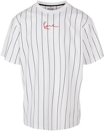 Karl Kani Herren KKMQ32041WHT Small Signature Pinstripe Tee White wht/blk/red, XXL