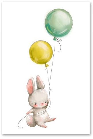 Postereck - 3618 - Kinderzimmer, Hase Tier Luftballon Fliegen Süss - Kinder Kinderzimmer Kinderbild Wandposter Fotoposter Bilder Wandbild Wandbilder - Poster - 4:3-61,0 cm x 45,5 cm