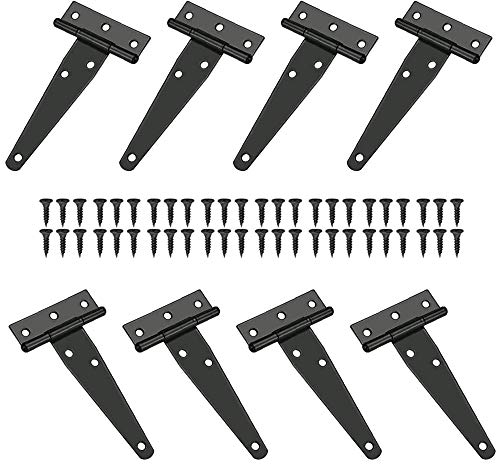 8 Stück T-Scharnier, Schwarze T-Scharniere zum Aufhängen von Schranktüren/Holztüren/Schuppentürscharnieren/Fensterzaungarten, mit schwarzen Schrauben (4 Zoll)