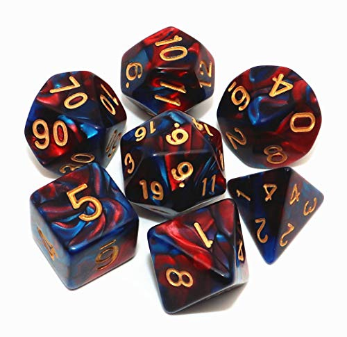 Creebuy Würfel-Set, polyedrisch, für Dungeon and Dragons, MTG, Rollenspiele, D&D, D20, D12, D10, D8, D6, D4, Rot-Blau