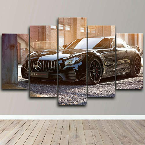 IIIUHU Bilder Abstrakt 5 Teilig Wandbild XXL Mercedes Benz AMG Edo Rennwagen Leinwand Bild Wandbilder Wohnzimmer Wohnung Kunstdrucke Modern Wandbilder Design Abstrakt Poster Wanddekoration