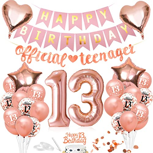 Bluelves Luftballon 13. Geburtstag Rosegold, Deko 13 Geburtstag, Geburtstagsdeko 13 Jahr, Riesen Folienballon Zahl 13, Happy Birthday Girlande 13