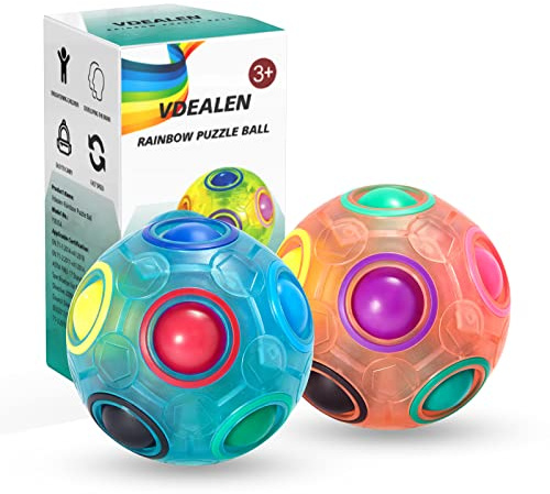 Vdealen Regenbogenball Set Magischer Puzzleball Zappelball Spiel Spaß Stressabbau Geschicklichkeitsspiele Pädagogische Spielzeug Denksport Ball Spielzeug Knobelspiel für Kinder Teens & Erwachsene