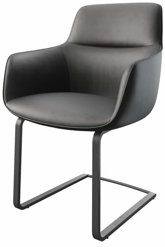 DELIFE Schwingstuhl Pejo-Flex Freischwinger flach Schwarz Echt-Leder Schwarz Taschenfederkern