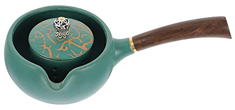 BESTonZON Einhand Teekanne Keramik Japanische Kyusu Tokoname Stil Teebereiter Kanne Chinesisch Kungfu Tee Teekrug Teekessel Service mit Holzgriff für Teehaus Teeliebhaber Grün, VIRYO09R4T02QZ11E