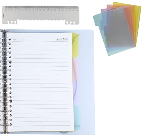 AMO HERMOSO A5 Spiralblock liniert mit Register, Notizblock mit Lineal, Notizbuch mit Register, 4 Subjects Notebook, 80gsm, 60 Blatt, 120 Seiten (liniert)