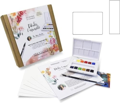 Sennelier Peinture Aquarelle.SET DECOUVERTE - fleuri .kit Marie Boudon et 2 cartes postales