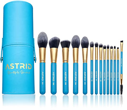 Astrid Glam Warrior Goddess Collection Makeup Brushes – 14Pcs Professional Makeup Brush Set with Brush Holder – Includes Face and Eye Makeup Brushes – Vegan Friendly Soft Synthetic Fibers