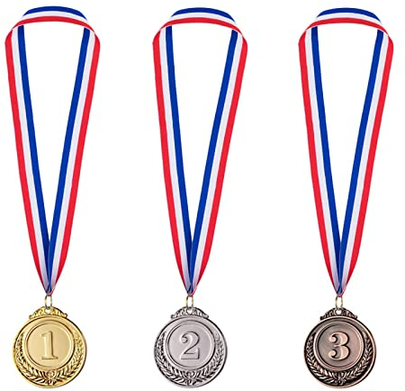 Gold Silber Bronze Medaille, Medaillen für Kinder, Metall Medaillen, Gold Bronze Medaille, Sport Award Medal Set, Gewinnermedaillen Mit Halsband, Belohnungen für Sportwettbewerbe für Kinder, 3 Stück