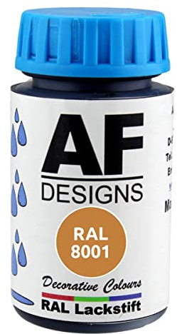 Alex Flittner Designs Paint Pen RAL 8001 Ochre Brown Semi-Matt 50 ml Wood Metal Furniture Bathroom Retouching Paint Repair Paint