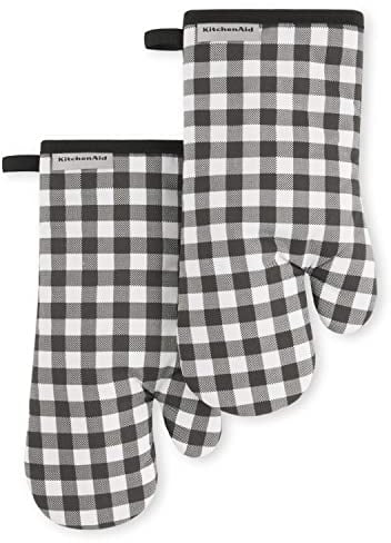 KitchenAid Gingham Oven Mitt 2-Pack Set, Onyx Black, 7x13, O2017474TDKA 17BK