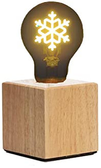 meineWunschleuchte Tischlampe Würfel Holz Eiche 9x9cm mit Deko Glühbirne Schneeflocke