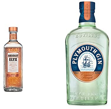 Absolut Elyx Single Estate Copper Crafted Luxury Vodka, 70 cl & Plymouth Original Dry Gin Limited Edition Bottle, 700ml (Packaging May Vary)