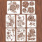 INFUNLY 8pcs Pfingstrose Wand Schablonen für Malerei 11.7x8.3 Fliesen Schablonen Set wiederverwendbare Kunststoff Wand Schablonen Vorlage für Malerei auf Holz Möbel Fliesen Stoff DIY Zuhause Dekor