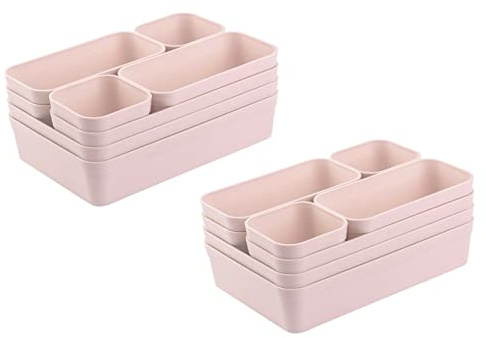 Engelland - Schubladen-Organizer Set, 16-teilig, Farbe: Rosa, universell verstellbar, Aufbewahrungs-Box, Einteiler, Trenn-System, Utensilien, Stauraum, Wohn-Badezimmer, Kunststoff, BPA-frei