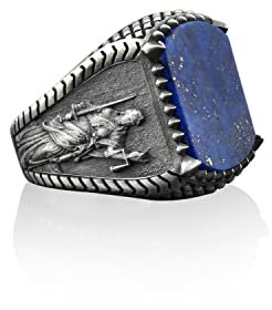 BySilverStone Jewelry Lapislazuli, Silberring Der Justitia, Edelsteinring Aus 925Er Sterlingsilber, Lapisschmuck, Abschlussring, Ring Aus Der Griechischen Mythologie, Anwaltsgeschenk
