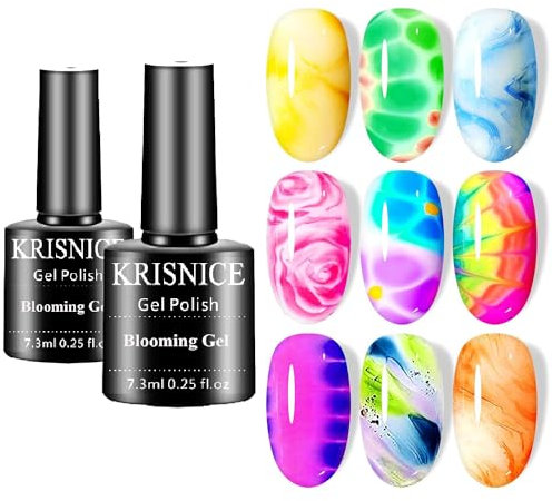 KRISNICE Nail Blooming Gel Clear Uv Led Blossom Polish for Spreading Effect Marble Natural Stone Watercolor Floral Print Soak off Nail Gel Diy Nail Art Design Manicure Gift for Women(KYR2-001)
