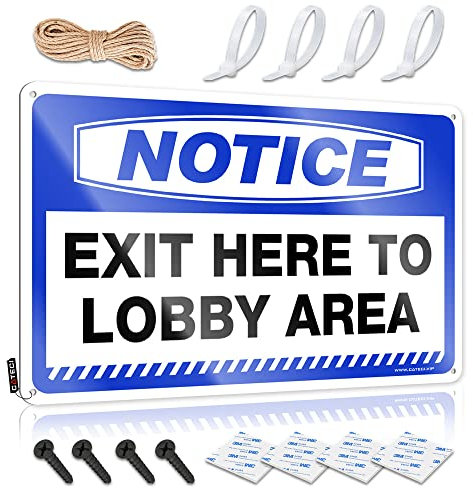 Lustige Vintage-Schilder Hinweis Exit Here To Lobby Area Blechschild Outdoor-Schilder und Dekoration für Schlafzimmer (Größe: 20 x 30 cm)