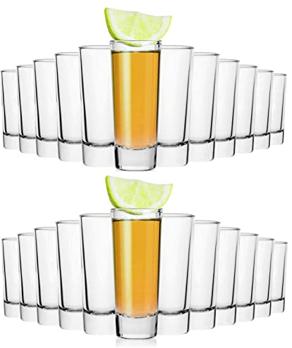 Alcohol Cage LONG SHOT Hohe Schnapsgläser 65 ml - 24 Stück Set - Kleine Shotgläser mit Schwerem Boden - Widerstandsfähig & Spülmaschinenfest - Wodka Glas