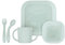 Miniland Meal Set Square Mint. Vajilla cuadrada que incluye plato, bol, vaso y cubiertos flexibles, fabricada en España con material de alta resistencia y diseñada para todos los niños.