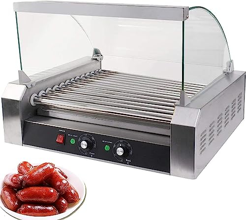 hot dog machine Asador De Salchichas Automático Comercial, Fabricante De Perros Calientes Antiadherentes De 7 Rodillos, Calentador De Cocina De Acero Inoxidable De 1400 W Con Control De Temperatura Du