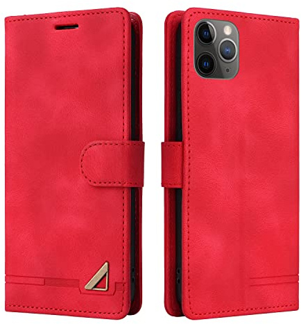 OKZone Kompatibel mit iPhone 11 Pro (5,8 Zoll) Hülle, Halterung Standfunktion Kartenfach Wallet Schutzhülle 360 Grad Stoßfest Premium Leder Schutzhülle Handyhülle für iPhone 11 Pro (Rot)