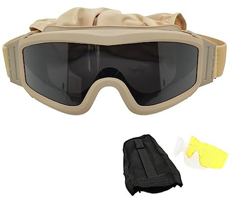 ciciglow Lunettes de Criquet du Désert, Lunettes Militaires de Criquet du Désert, Lunettes D'extérieur Coupe-Vent et Anti-Sable avec 2 Lentilles Kaki, Lentilles PC Résistantes aux Chocs