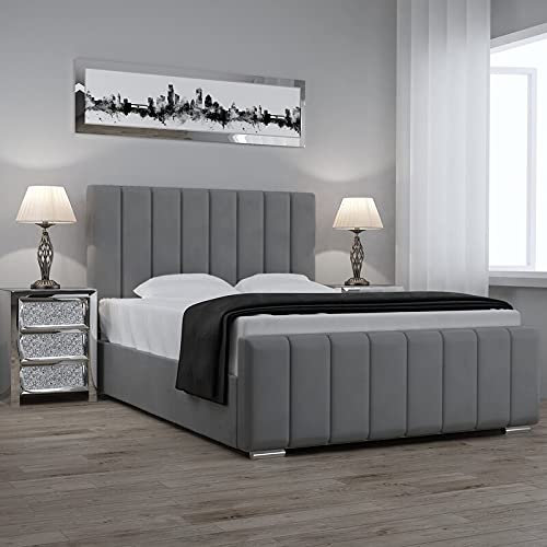 HOME LUXURY LIVING Panel Storage Bed Frame With Or Without Mattress Available in Double King Super King. (Grey, Double Without Mattress)