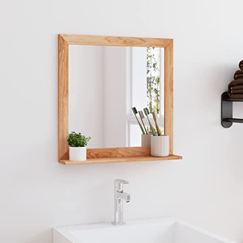 Homgoday Wandspiegel Hängespiegel Badspiegel Dekorative Wandspiegel Spiegel für Schlafzimmer Wohnzimmer Badezimmer Flur 55x55 cm Massivholz Nussbaum