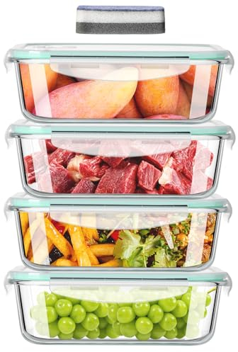 ERUIV Frischhaltedosen Mit Deckel, 4er-Set 2260 ML Food Container, Meal Prep Glas, Frischhaltedosen mit Deckel, Praktische Vorratsdosen Mit Deckel, Praktisches Dampflochdesign mealprepboxen