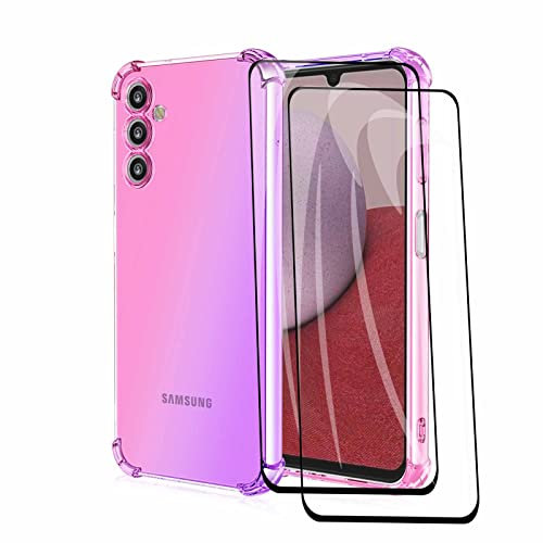 HAOYE Funda para Samsung Galaxy A05s 4G + 2 Cristal Templado, Carcasa TPU Cristal Ultra Slim Flexible Suave Silicona Bumper, Reforzar Esquinas Case Cover (Pink/Morado)