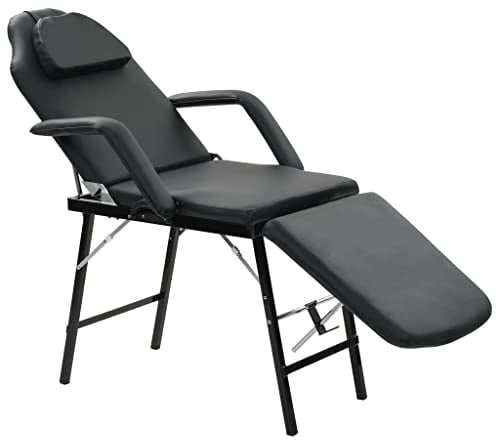 TANZEM Gesichtsbehandlungsstuhl Tragbar Kunstleder, Massageliege, Kosmetikliegen, Tattoostuhl, Medizinische Liege, 185x78x76cm Schwarz