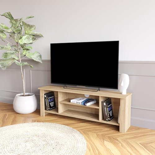 Bimossa Arsin Oak TV Stand Cabinet for 50 Inch TV – 114cm Durable Particle Board Unit with Open Shelves and Resilient Finish, Ideal for Living Room and Office