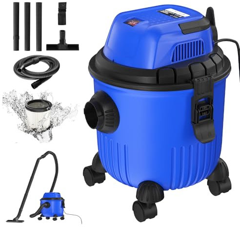 AUTOFU 3 in 1 Wet and Dry Vacuum Cleaner with Blowing Air, 800W Wet-Dry Vac for Garage, Workshop, Home and Car - includes 2M Cable, 4 Castors, 1.5M Hose, Extension Rod, Floor Brush and Short Nozzle