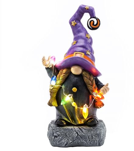 TERESA'S COLLECTIONS Christmas Decorations, Purple Christmas Gonks and Colorful LED Lights, Durable Resin Gnomes Ornaments, Gnome Xmas, Christmas Decorations Gonks Gifts, Indoor Outdoor 22.5CM