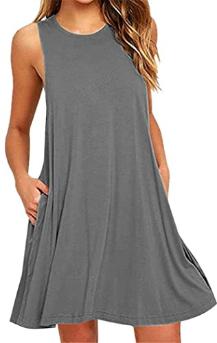 OMZIN Damen Vestkleid Loose Sommerkleid Ärmellos Longshirt Mini Kleid