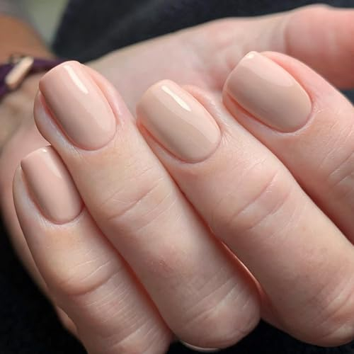 Ceboic 24Pcs French Faux Ongles Court Carrés Press on Nails Couleur Pure Acrylique Couverture Complète Ongles à Coller Naturel Artificiels Faux Ongles pour Femme et Fille DIY Manucure (Blanc Crème)