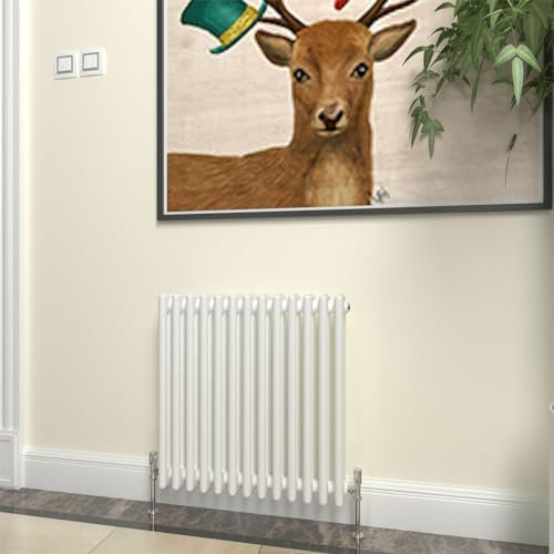 GY Bath Horizontal Radiator Traditional 3 Column Designer 600x605mm Modern Cast Iron Style Central Heating Rads(White)
