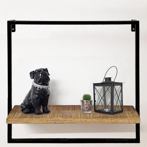 Amago home Hängeregal Wandregal Bücher Regal Bücherbord 50x50x25 cm Metall schwarz Holzboden massiv