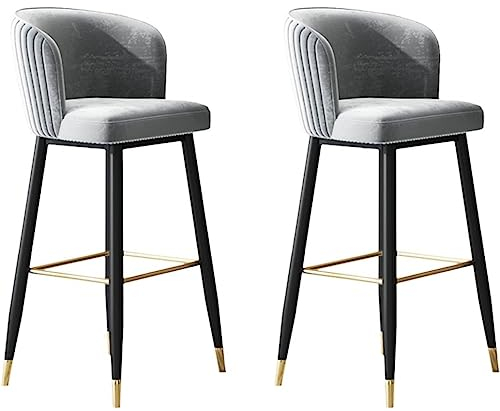Barstuhl Tresenhocker Samt-Barhocker Im 2er-Set Mit Rückenlehne, Fußstütze, Gepolsterte Küchen-Barstühle Für Die Frühstücksbar Bistrohocker Designer Hocker ( Color : Grey , Size : 65cm Sitting Height