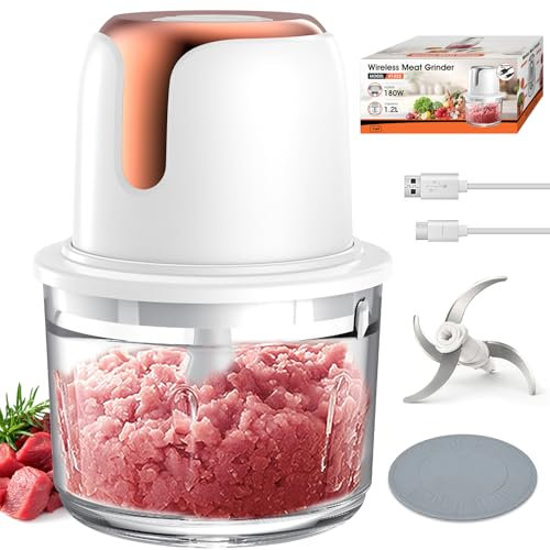 Sunfuny Cordless Food Processor, Mini Food Chopper Wireless with 5-Cup Glass Bowl, 6000mAh Battery USB-C Rechargeable Vegetable Chopper, Electric Meat Blender Garlic Grinder Kitchen Mixer (Rose Gold)