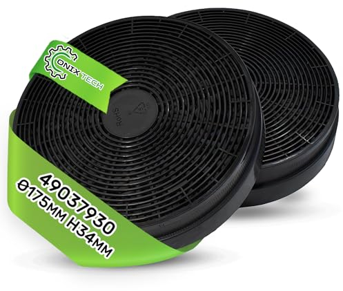 2 Pieces Cooker Hood Carbon Filter Ø 175 mm H 34 mm with the Original Code 49037930 for Candy for Hoover AS0015184 for Fagor CF110 for PKM 35973 for Sogedis - ONIX TECH
