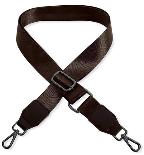 Schultergurt für Handtasche Laptoptasche - Dunkelbraun [Metallfarbe: Schwarz] - Länge verstellbar 89-142 cm - Breite 3,8 cm - Ersatz Gurt Band Schulterriemen Strap Umhängegurt für Laptoptasche