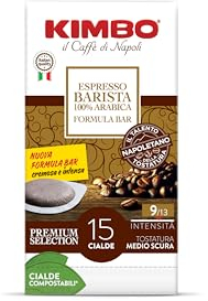 Kimbo Cialde Caffè - 240 Cialde Compostabili ESE - Miscela Espresso Barista 100% Arabica, Premium Selection, Intensità 9/13, Tostatura Medio-Scura - 16 Confezioni da 15 Cialde