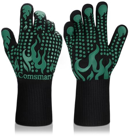Comsmart BBQ Gloves - 1472°F Heat Resistant Silicone Non-Slip Oven Gloves for Barbecue, Cooking, Baking - Long, Green
