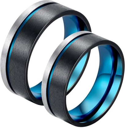 Wycian Ringe für Damen Silber, Eheringe 8mm Breit 2 Stück Edelstahl Titan Dreifarbiger Gebürsteter Ring 8mm Bandring Größe Damen 57 (18.1) Herren 70 (22.3)